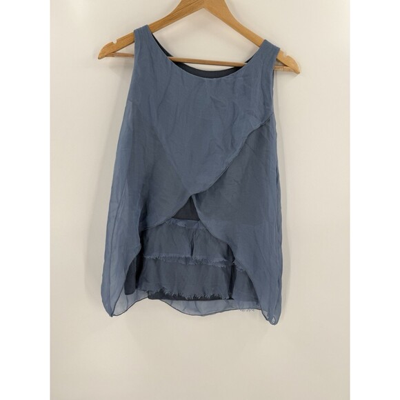 Pura Seta Blue Silk Flowy Sleeveless Tank Tunic Measures Small See Description - Picture 6 of 8